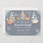 Invitation Wonderland d'hiver Bois Animaux Anniversaire (Devant)