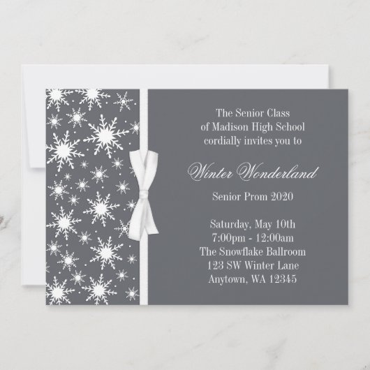 Invitation Wonderland Gray Snowflakes Bow Prom (Devant)