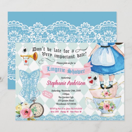 Invitation Wonderland lingerie douche nuptiale turquoise (Devant / Derrière)
