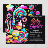Invitation Wonderland Lollipop Baby shower (Devant / Derrière)