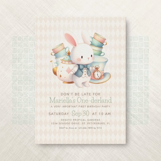 Invitation Wonderland Rabbit Tea Party 1er anniversaire