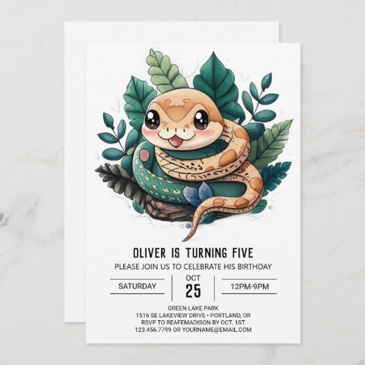 Invitation Wonderland Reptile Adventure Anniversaire (Devant / Derrière)