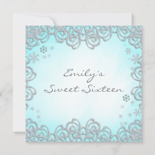 Invitation Wonderland Swirl Snowflakes Sweet 16 (Devant)