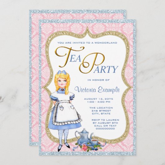Invitation Wonderland Tea Party (Devant / Derrière)