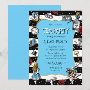 Invitation Wonderland Tea Party Whimsical Blue