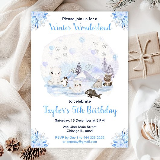 Invitation Wonderland Winter Animaux arctiques Anniversaire