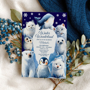 Invitation Wonderland Winter Animaux arctiques Anniversaire d