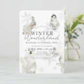 Invitation Wonderland Winter Animaux arctiques Fille Annivers (Debout devant)