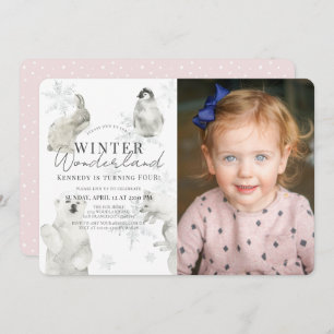 Invitation Wonderland Winter Animaux arctiques Fille Annivers