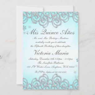 Invitation Wonderland Winter Swirl Snowflakes Quinceanera