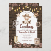 Invitation Wood Arch Cowboy is on the Way Baby Shower (Devant / Derrière)