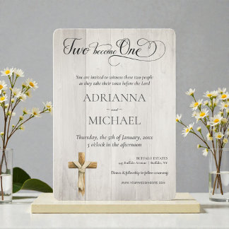Invitation Wood Christian Two Become One