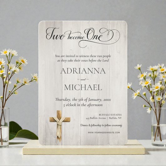 Invitation Wood Christian Two Become One