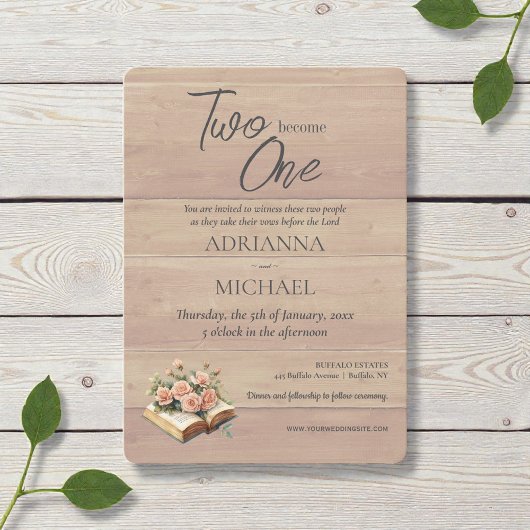 Invitation Wood Christian Two Become One Wedding