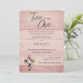 Invitation Wood Christian Two Become One Wedding (Debout devant)