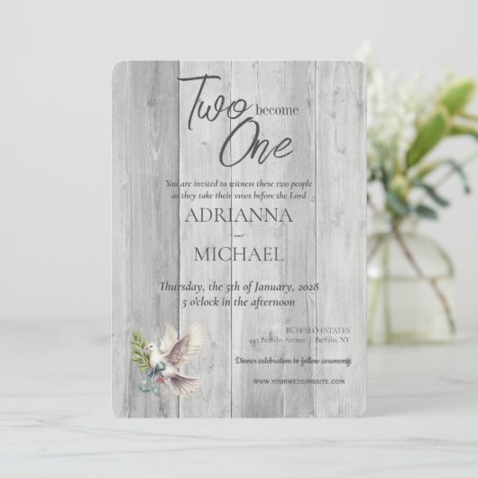 Invitation Wood Christian Two Deviens un avec Dove (Debout devant)