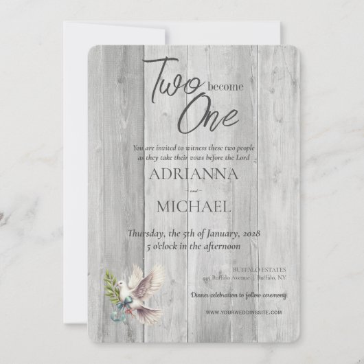 Invitation Wood Christian Two Deviens un avec Dove (Devant)