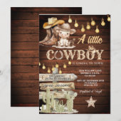 Invitation Wood Cowboy Boots & Cactus Baby Shower (Devant / Derrière)