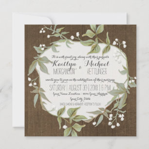 Invitation Wood Fence Laurel Feuille Wreath w Baby Breath Art