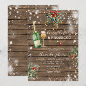 Invitation Wood Mistletoe Prosecco Fête des mariées de Noël (Devant / Derrière)