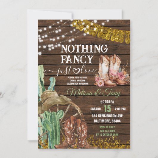 Invitation Wood Western Nothing Fancy Just Love Mariage (Devant)