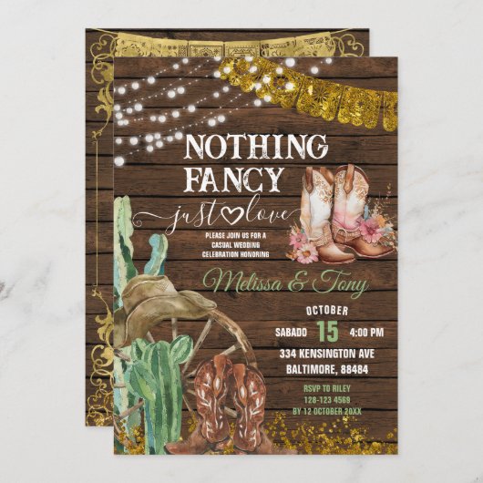Invitation Wood Western Nothing Fancy Just Love Mariage (Devant / Derrière)