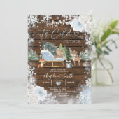 Invitation Wood Winter Pastel Blue Snowflake Baby shower (Debout devant)