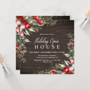 Invitation Wooden Holly Berry Holiday Open HouseInvitation