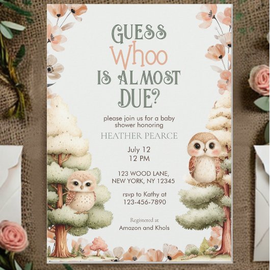 Invitation Woodland Animal Owl Baby Shower