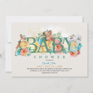 Invitation Woodland Animal Rustique Floral Baby Girl Douche