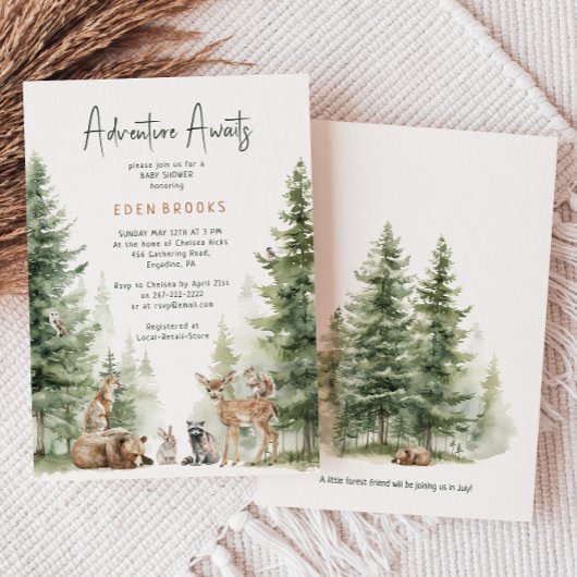 Invitation Woodland Animals Adventure Await Baby shower