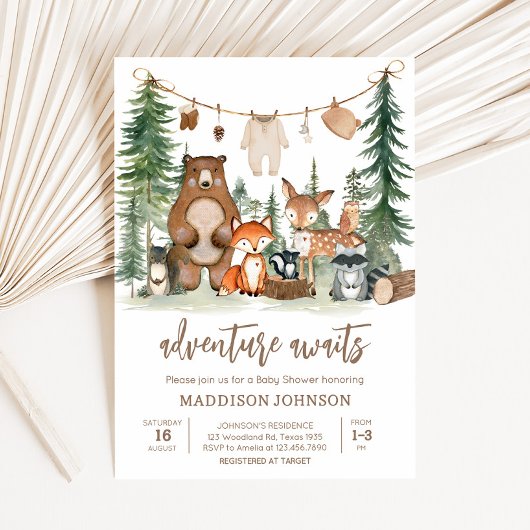 Invitation Woodland Animals Adventure Await Baby shower