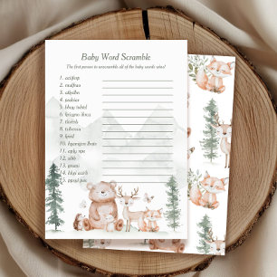 Invitation Woodland Animals Baby Word Scramble Game Card