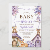 Invitation Woodland Animals Boho Girl Baby Shower  (Devant)