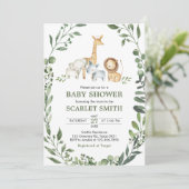 Invitation Woodland Animals Botanical Baby Shower  (Debout devant)