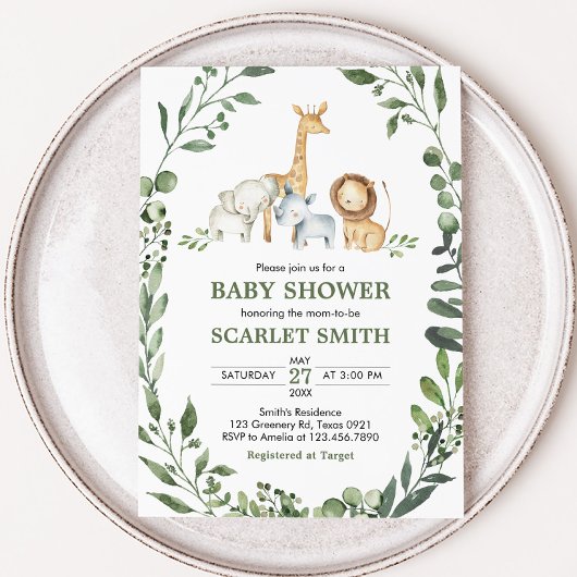Invitation Woodland Animals Botanical Baby Shower 