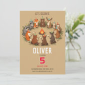 Invitation Woodland Animals Campfire Birthday Party (Debout devant)