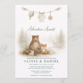 Invitation Woodland Animals Clothesline Couples Baby Shower (Devant)