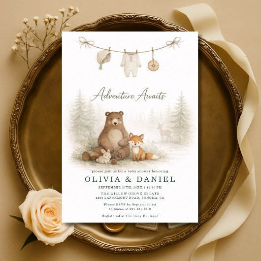 Invitation Woodland Animals Clothesline Couples Baby Shower