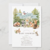 Invitation Woodland Animals Forest Boy Baby Shower (Devant)