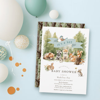 Invitation Woodland Animals Forest Boy Baby Shower