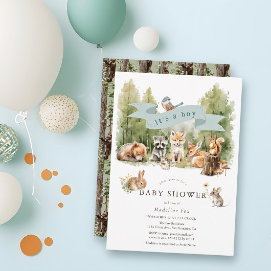 Invitation Woodland Animals Forest Boy Baby Shower