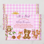 Invitation Woodland Animals Forest Friends C'est une fille Pl (Devant / Derrière)