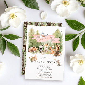 Invitation Woodland Animals Forest Girl Baby Shower