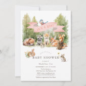 Invitation Woodland Animals Forest Girl Baby Shower (Devant)