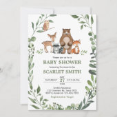 Invitation Woodland Animals Greenery Baby Shower  (Devant)