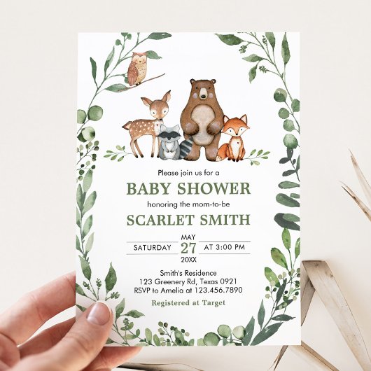 Invitation Woodland Animals Greenery Baby Shower 