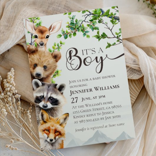 Invitation Woodland Animals Greenery It’s a Boy Baby Shower