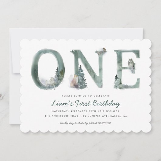 Invitation Woodland Animals Watercolor 1er anniversaire (Devant)