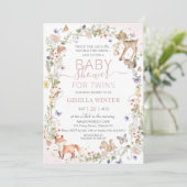 Invitation Woodland Animals Wildflower Twins Baby Shower (Debout devant)